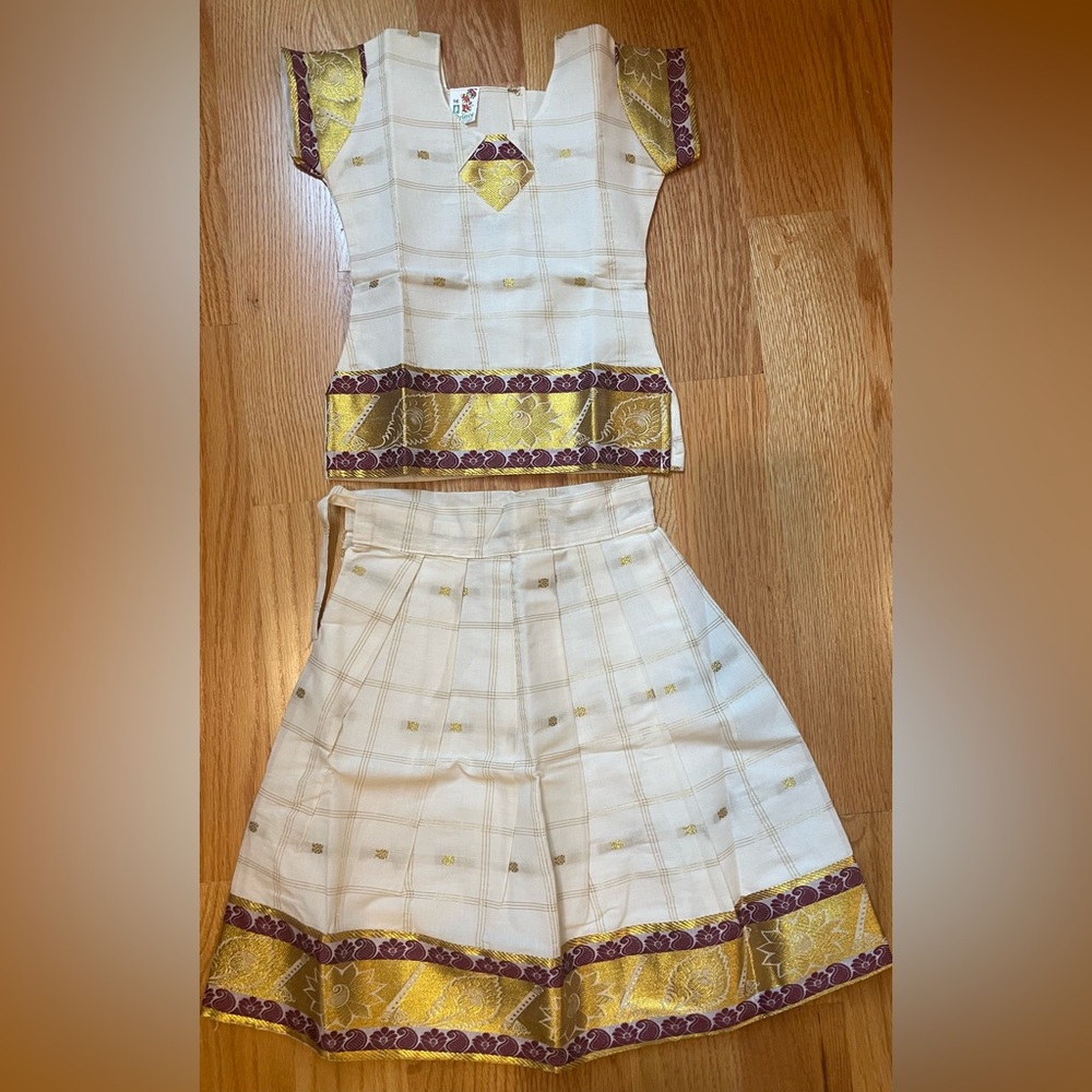 Kerala kasavu pattu and pavadai set for baby girl